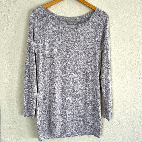 Athleta Luxe Pose Tunic Top Marled Oversized Sweater Gray Purple Athleisure - Picture 1 of 6